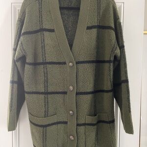 Cozy Olive Green Plaid Cardigan
